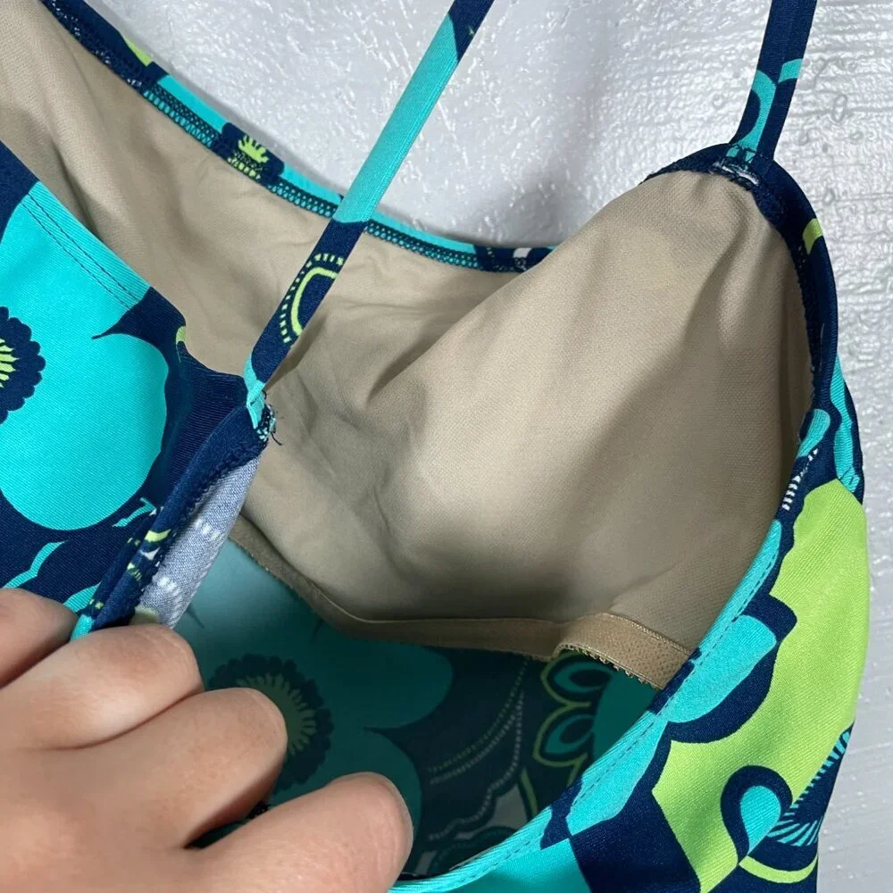 Vintage Catalina Girls XL Blue Green Floral Board Short Tankini Set Coconut Girl